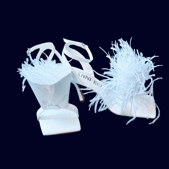 Gianni Bini Neela White Leather Heels Sandals, Ankle Strap - Picture 6 of 8